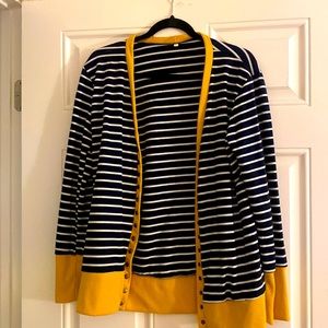 Navy/yellow and white striped cardigan